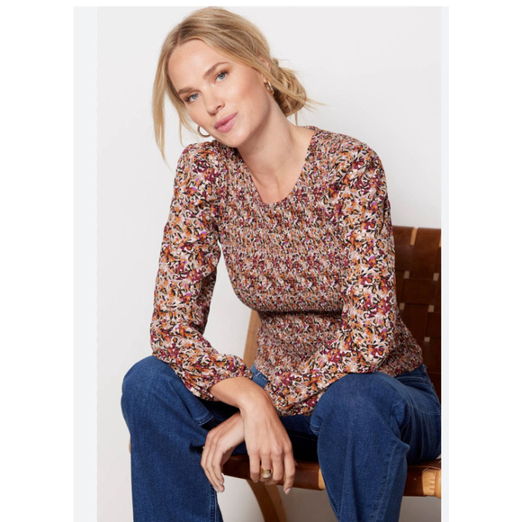 Evereve Margaret Floral Smocked Elastic Cuff Puff Sleeve Blouse Size XS - Picture 4 of 10